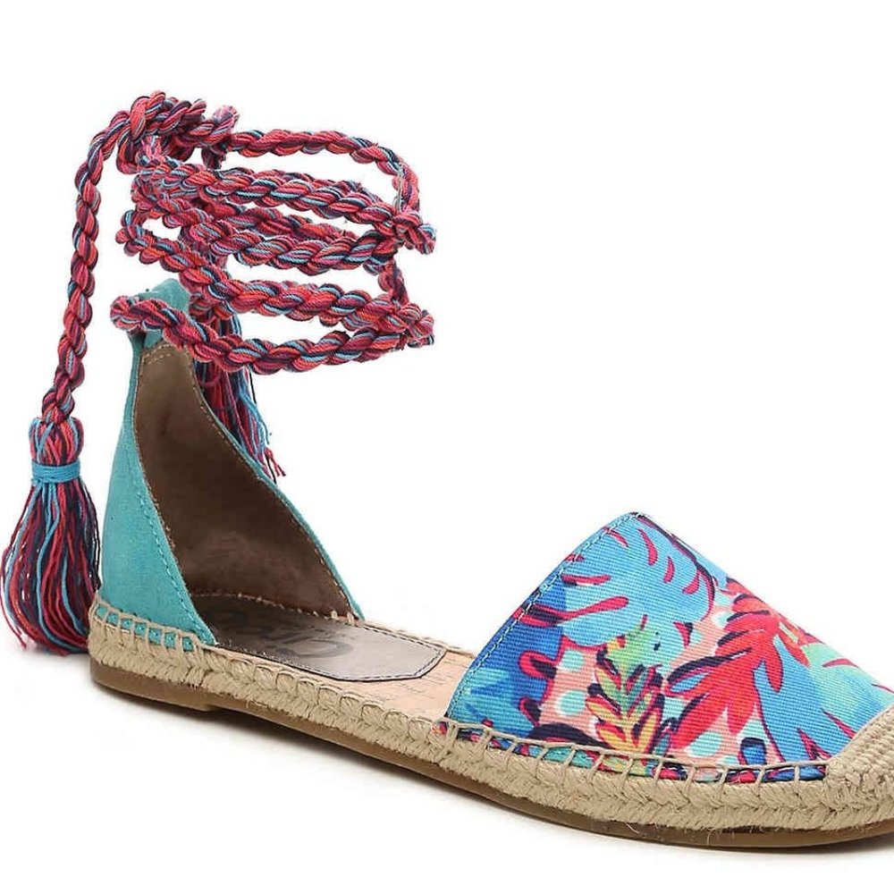 Circus by Sam Edelman Turquoise Floral Espadrille Lace-Up Flats